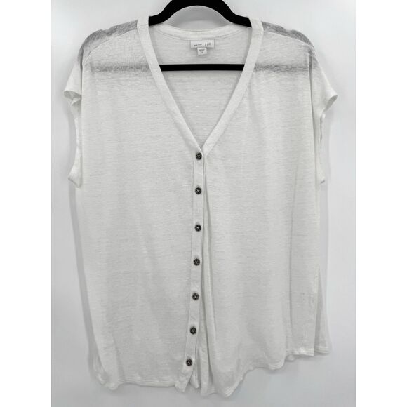 J. JILL Love Linen Pure Linen White Burnout Button Down Top Size M - Picture 1 of 5